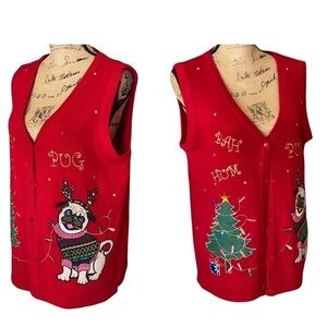 Novelty Embroidered BAH HUMBUG Sweater Vest Cottagecore Cabincore Large
